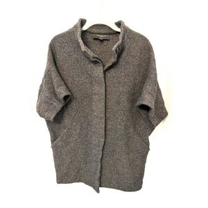 Ann Taylor Sweater Jacket Womens Medium Petite Gray Short Sleeve‎ Funnel Neck
